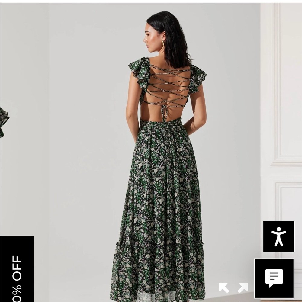 Astr Green Floral Backless Maxi Dress